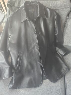 Men's Black 100% Button Leather Jacket XL